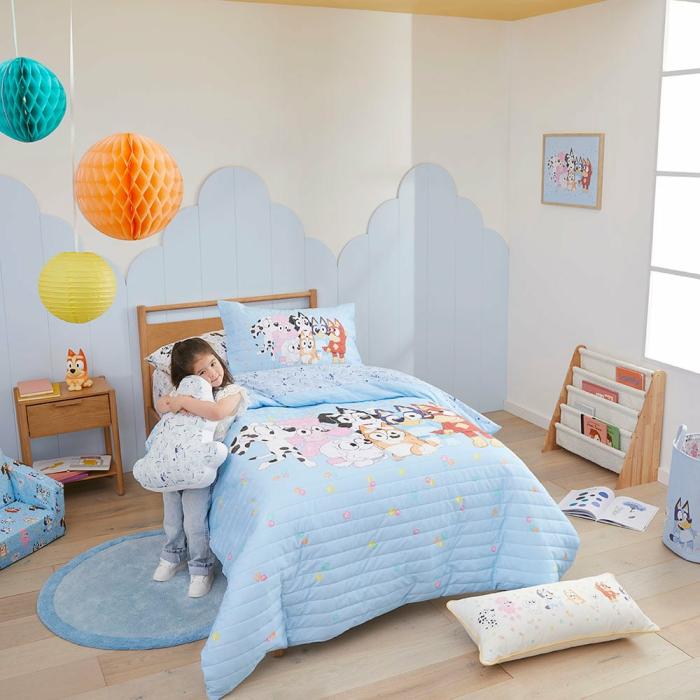 Quilt Covers & Coverlets |  Bluey & Friends Organic Cotton Soft Blue Quilted Quilt Cover Set Kids Bedlinen Quilt Covers & Coverlets