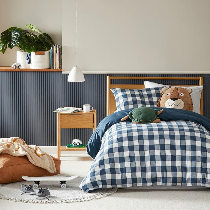 Quilt Covers & Coverlets |  Carter Check Denim Quilt Cover Set Kids Bedlinen Quilt Covers & Coverlets