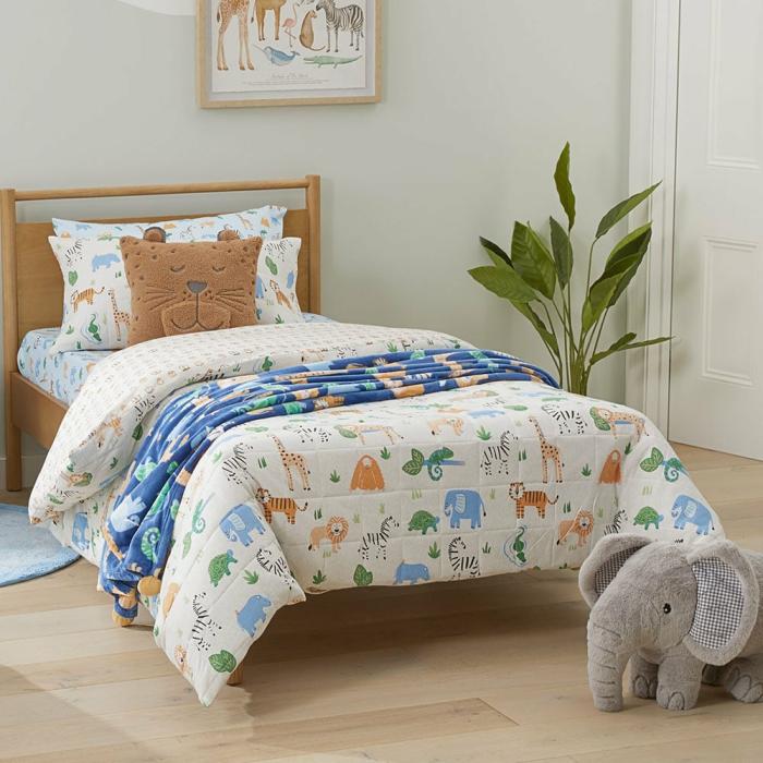 Quilt Covers & Coverlets |  Jungle Adventure Grey Marle Jersey Quilted Quilt Cover Set Kids Bedlinen Quilt Covers & Coverlets