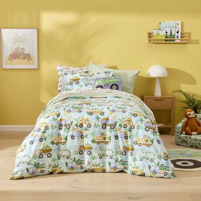 Quilt Covers & Coverlets |  Jungle Trucks Mint Quilt Cover Set Kids Bedlinen Quilt Covers & Coverlets