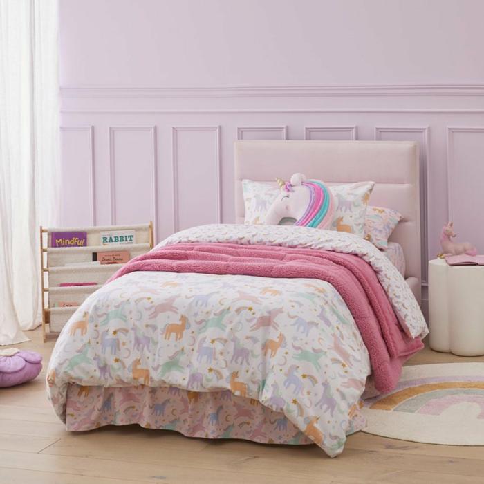 Quilt Covers & Coverlets |  Moonlight Unicorn White Flannelette Quilt Cover Set Kids Bedlinen Flannelette