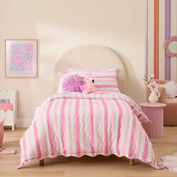 Quilt Covers & Coverlets |  Nina Stripe Scallop Pink Quilted Quilt Cover Set Kids Bedlinen Quilt Covers & Coverlets