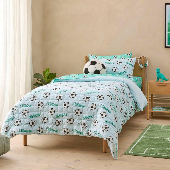 Quilt Covers & Coverlets |  Shoot For Your Goals Green Jersey Marle Quilted Quilt Cover Set Kids Bedlinen Quilt Covers & Coverlets