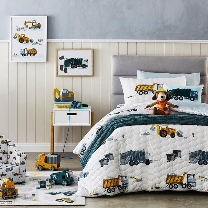 Quilt Covers & Coverlets |  Under Construction White Quilted Quilt Cover Set Kids Bedlinen Quilt Covers & Coverlets