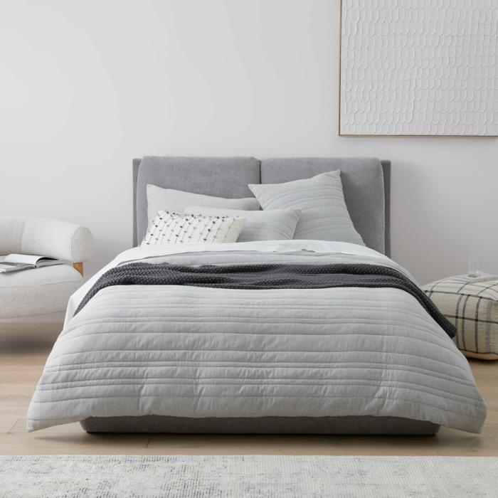 Quilt Covers |  Fraiser Grey Chambray Quilted Quilt Cover Separates Bedlinen Quilt Covers