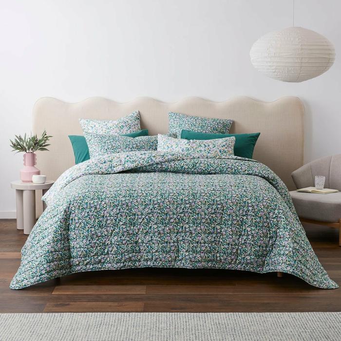 Quilt Covers |  Holly Green Floral Quilted Coverlet Separates Bedlinen Coverlets