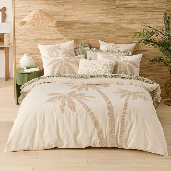 Quilt Covers |  Noosa Palm Natural Embroidered Quilt Cover Separates Bedlinen Quilt Covers