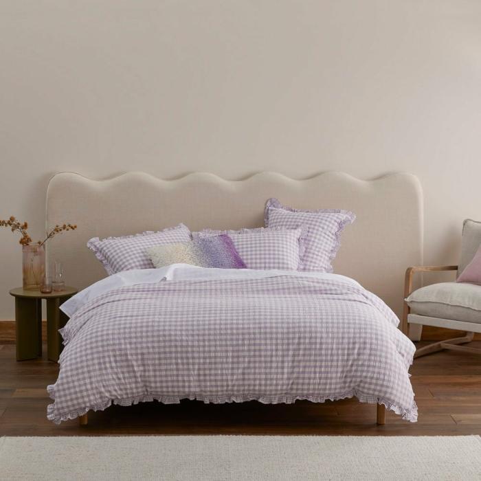 Quilt Covers |  Ruffle Lilac Gingham Quilt Cover Set + Separates Bedlinen Quilt Covers