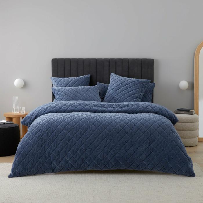 Quilt Covers |  Sawyer Velvet Navy Quilted Quilt Cover Separates Bedlinen Quilt Covers