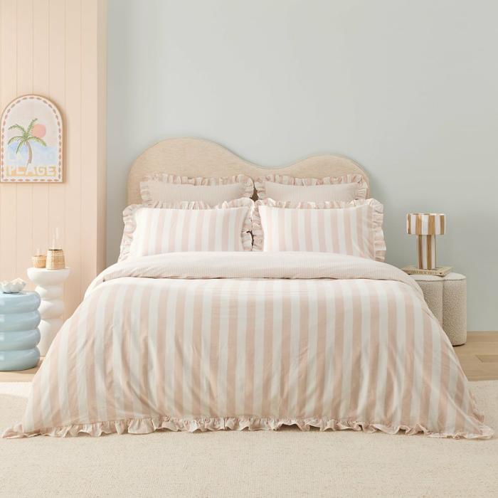 Quilt Covers |  Simona Stripe Nude Pink Quilt Cover Set + Separates Bedlinen Quilt Covers