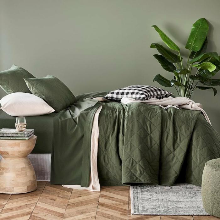 Quilt Covers |  Stonewashed Cotton Basil Quilted Coverlet Separates Bedlinen Coverlets