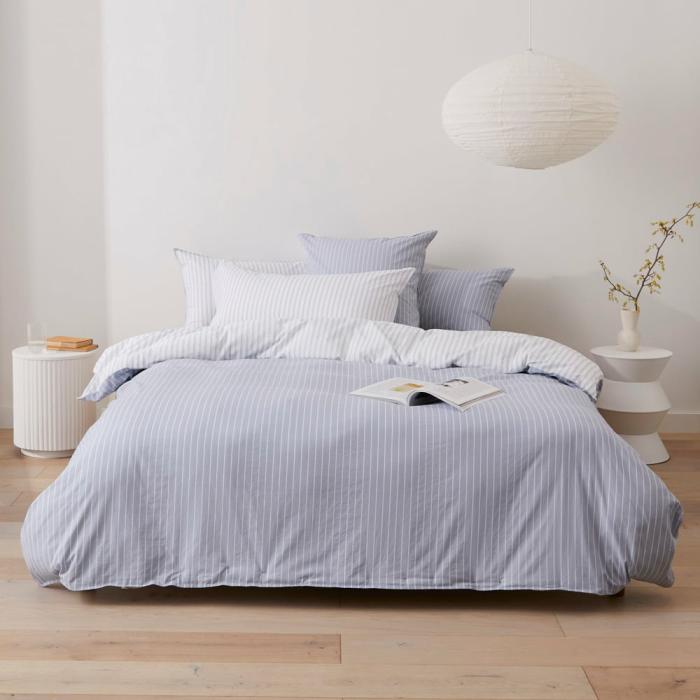 Quilt Covers |  Stonewashed Cotton Blue Stripe Quilt Cover Separates Bedlinen Quilt Covers