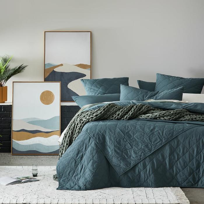 Quilt Covers |  Stonewashed Cotton Dark Slate Quilted Coverlet Separates Bedlinen Coverlets