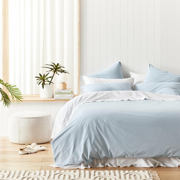 Quilt Covers |  Stonewashed Cotton Ice Blue Quilt Cover Separates Bedlinen Quilt Covers