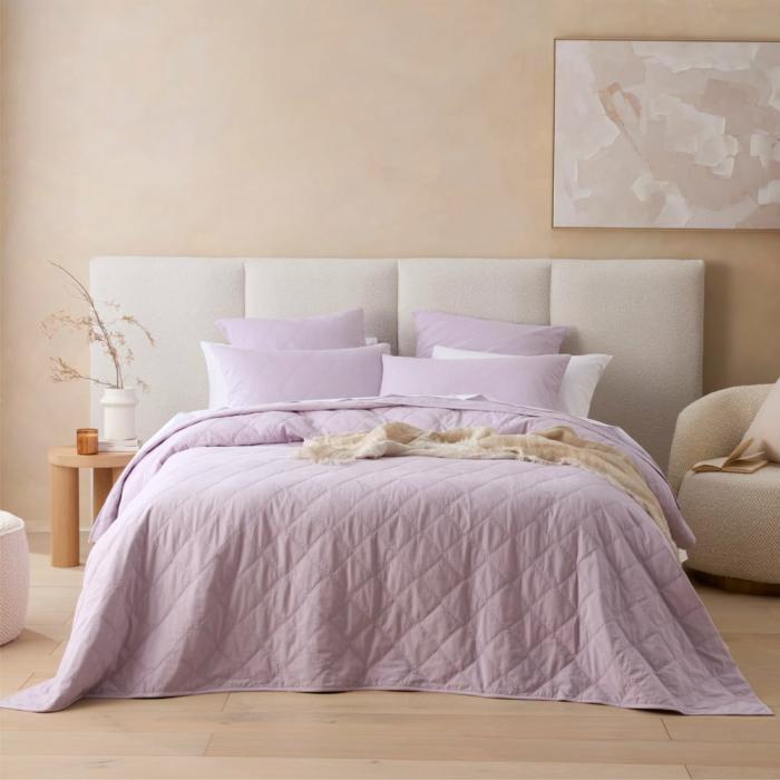 Quilt Covers |  Stonewashed Cotton Lilac Quilted Coverlet Separates Bedlinen Coverlets