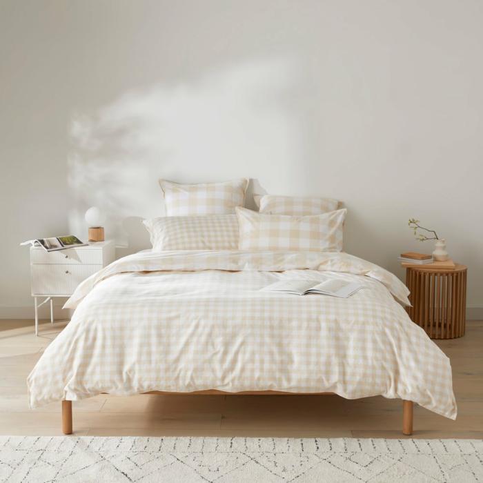 Quilt Covers |  Stonewashed Cotton Printed Sand Gingham Quilt Cover Separates Bedlinen Quilt Covers