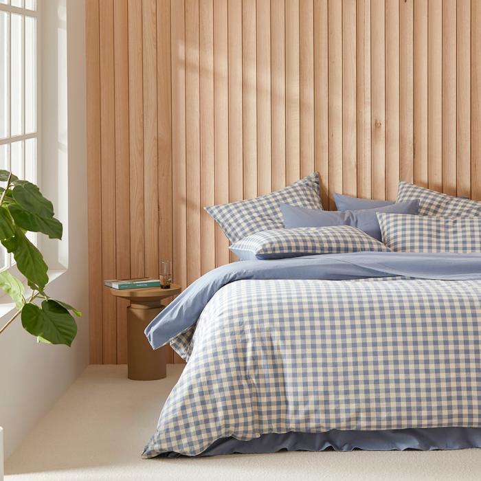 Quilt Covers |  Stonewashed Cotton Printed Storm Blue Gingham Quilt Cover Separates Bedlinen Quilt Covers