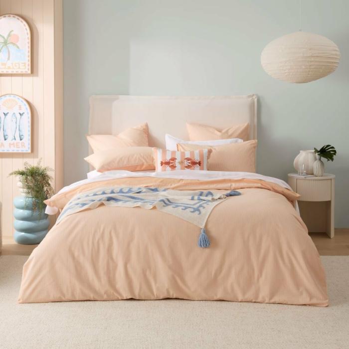 Quilt Covers |  Talia Stripe Coral Quilt Cover Set + Separates Bedlinen Quilt Covers