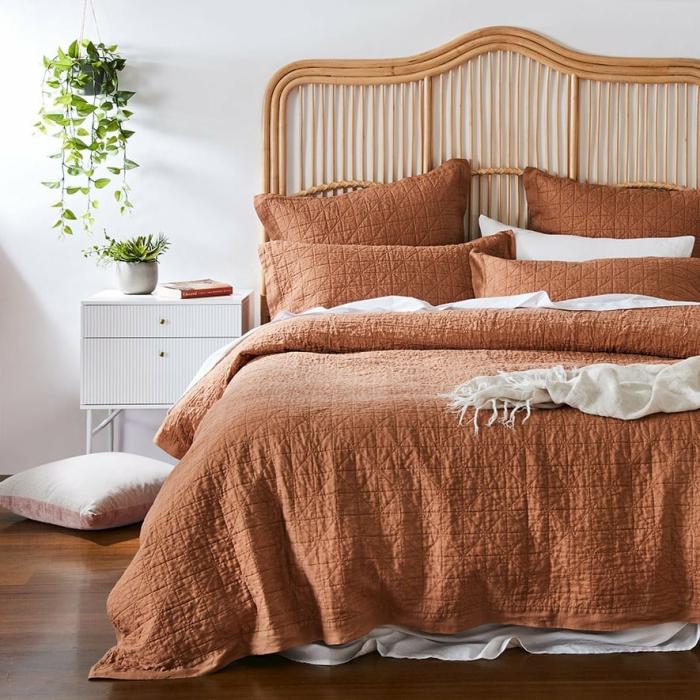 Quilt Covers |  Vintage Washed Linen Caramel Quilted Quilt Cover Separates Bedlinen Quilt Covers