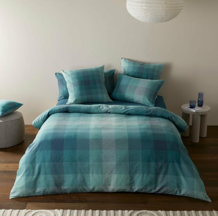 Quilt Covers |  Vintage Washed Linen Cotton Ombre Check Teal Quilt Cover Set + Separates Bedlinen Quilt Covers