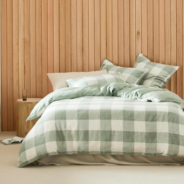 Quilt Covers |  Vintage Washed Linen Large Eucalyptus Check Quilt Cover Separates Bedlinen Quilt Covers