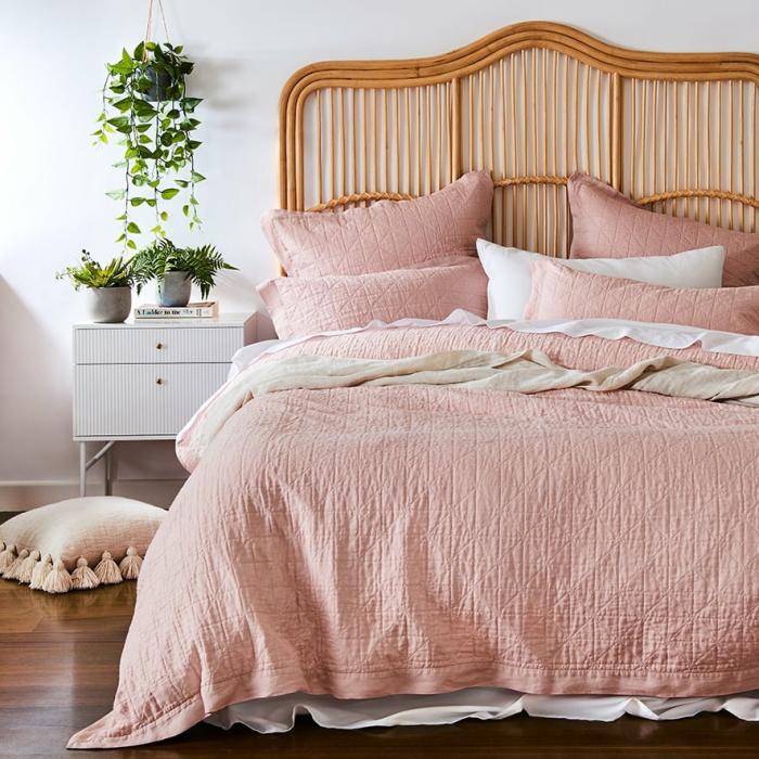 Quilt Covers |  Vintage Washed Linen Nude Pink Quilted Quilt Cover Separates Bedlinen Quilt Covers