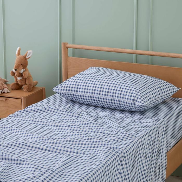 Sheets |  Arnie Gingham Navy Mint Sheet Set Kids Bedlinen Sheets