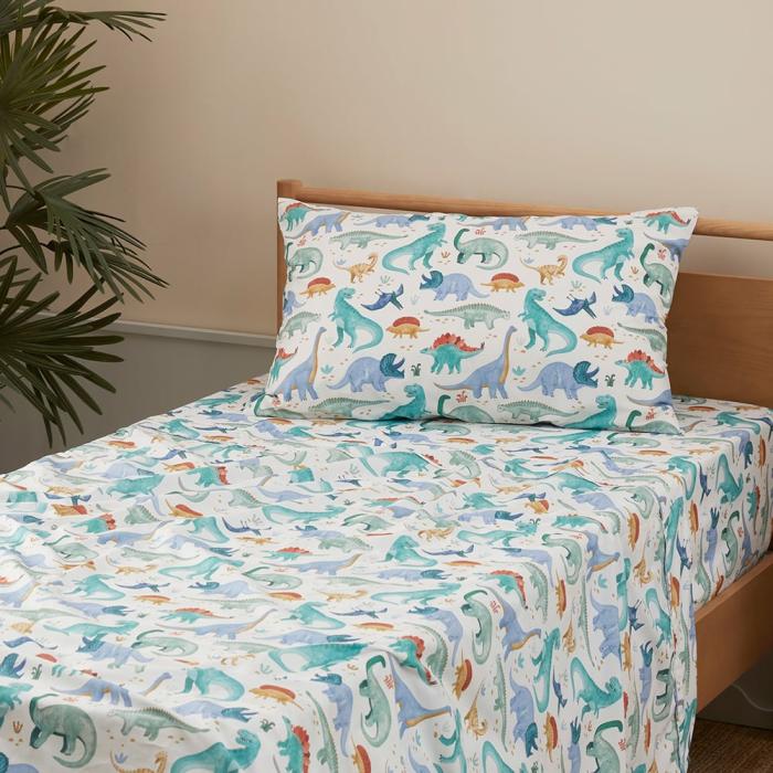 Sheets |  Dinosaur Explore White Sheet Set Kids Bedlinen Sheets