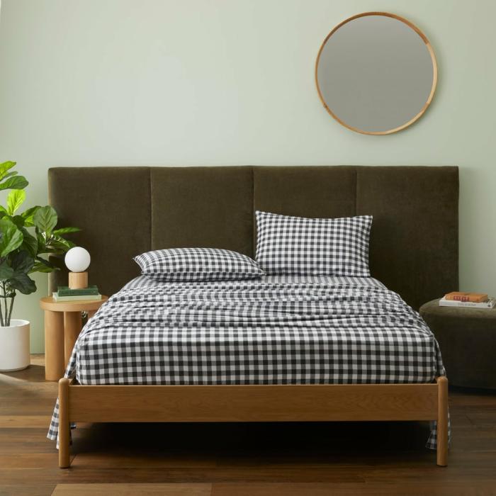 Sheets |  Flannelette Printed Charcoal Check Sheet Set Bedlinen Flannelette