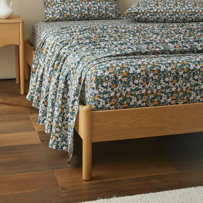 Sheets |  Flannelette Printed Libertine Floral Green Fitted Sheet Separates Bedlinen Flannelette