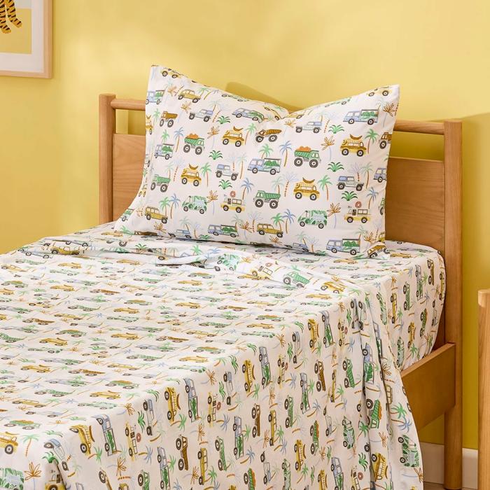 Sheets |  Jungle Trucks White Sheet Set Kids Bedlinen Sheets