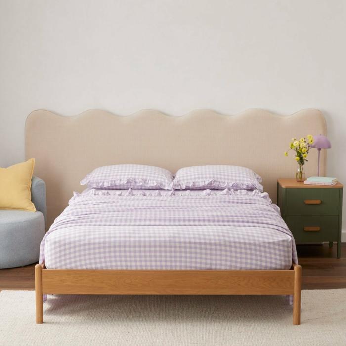 Sheets |  Ruffle Lilac Gingham Sheet Set Bedlinen Sheets