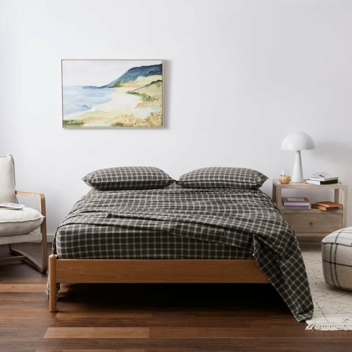 Sheets |  Stonewashed Cotton Charcoal Grid Sheet Set Bedlinen Sheets