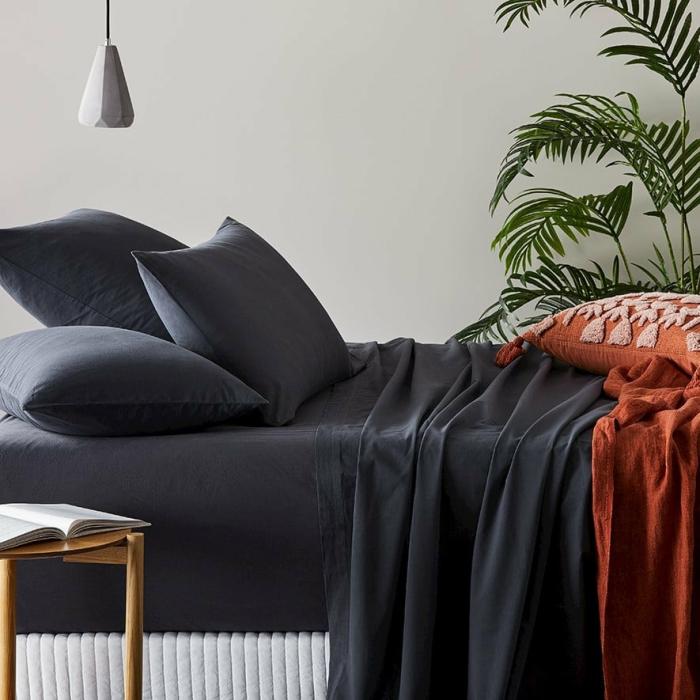 Sheets |  Stonewashed Cotton Charcoal Sheet Separates Bedlinen Sheets