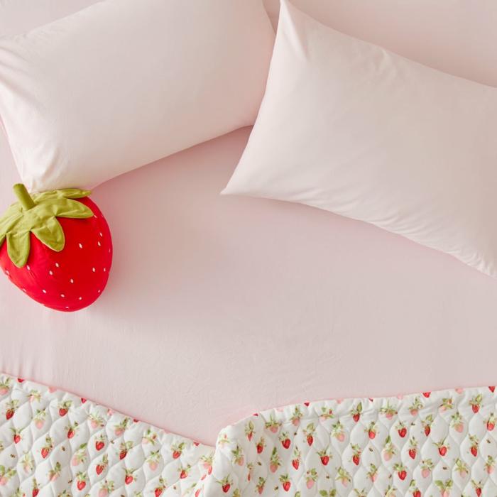 Sheets |  Stonewashed Cotton Marshmallow Pink Fitted Sheet Set Kids Bedlinen Sheets