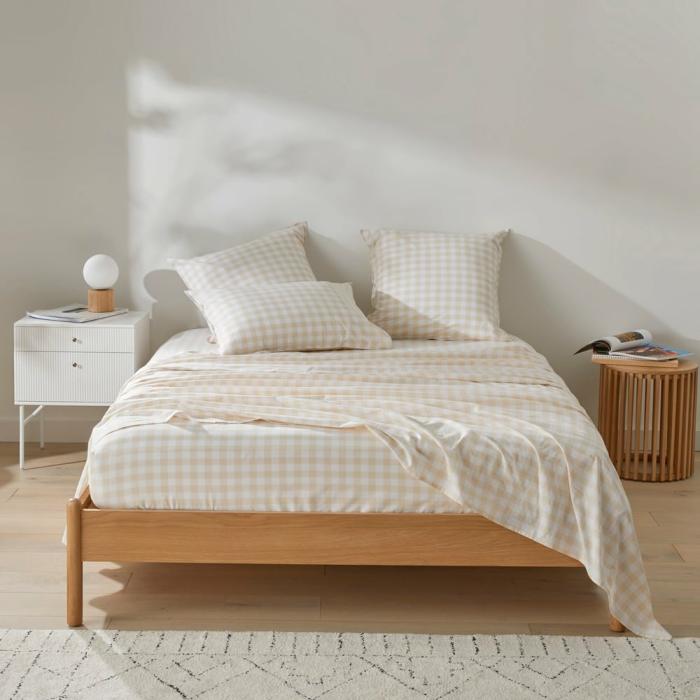 Sheets |  Stonewashed Cotton Printed Sand Gingham Sheet Separates Bedlinen Sheets