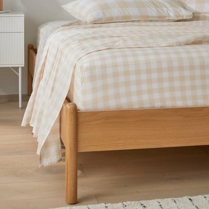 Sheets |  Stonewashed Cotton Printed Sand Gingham Sheet Set Bedlinen Sheets