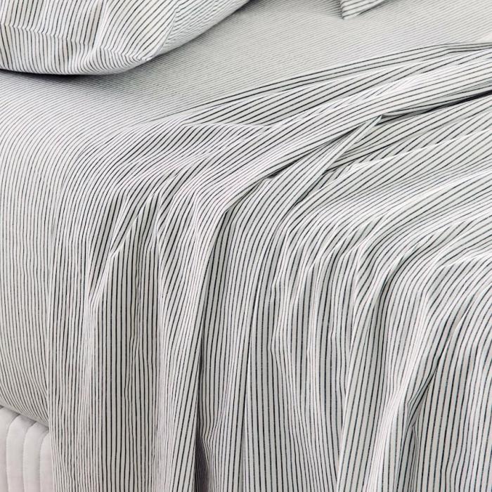 Sheets |  Stonewashed Printed Cotton Navy Stripe Sheet Separates Bedlinen Sheets