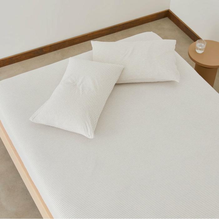 Sheets |  Ultra Soft Jersey Natural Stripe Fitted Sheet Set Bedlinen Sheets