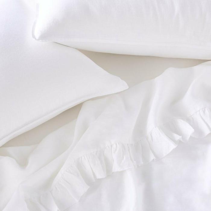 Sheets |  Vintage Washed Linen Ruffle White Flat Sheet Bedlinen Sheets