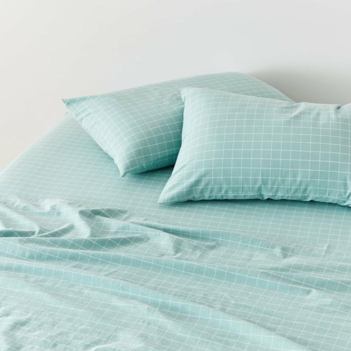 Sheets |  Yarn Dyed Mint Blue Grid Sheet Set Bedlinen Sheets