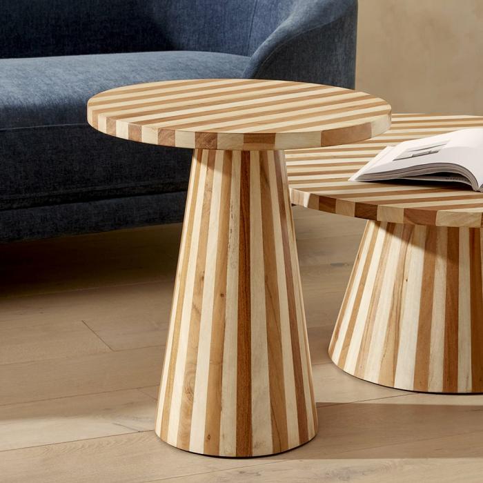 Side Tables & Coffee Tables |  Enzo Natural & Walnut Stripe Side Table Living Room Side Tables & Coffee Tables