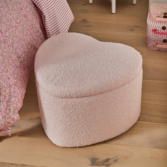 Storage |  Boucle Pink Heart Storage Ottoman Kids Decor Storage