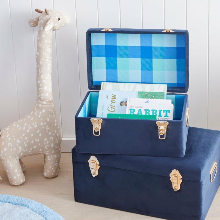 Storage |  Heirloom Blue Check Storage Trunk Kids Decor Storage