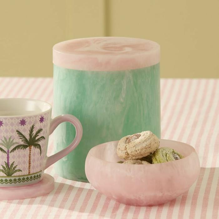 Table & Servingware |  Calypso Matte Mint & Rose Pink Resin Canister Kitchen Table & Servingware