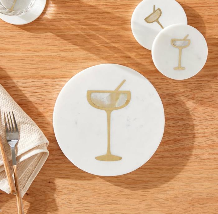 Table & Servingware |  Cocktail White & Gold Marble Trivet Kitchen Table & Servingware