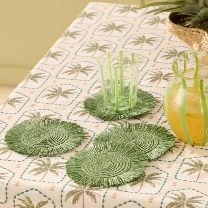 Table & Servingware |  Fringe Green Woven Coasters Pack Of 4 Kitchen Table & Servingware