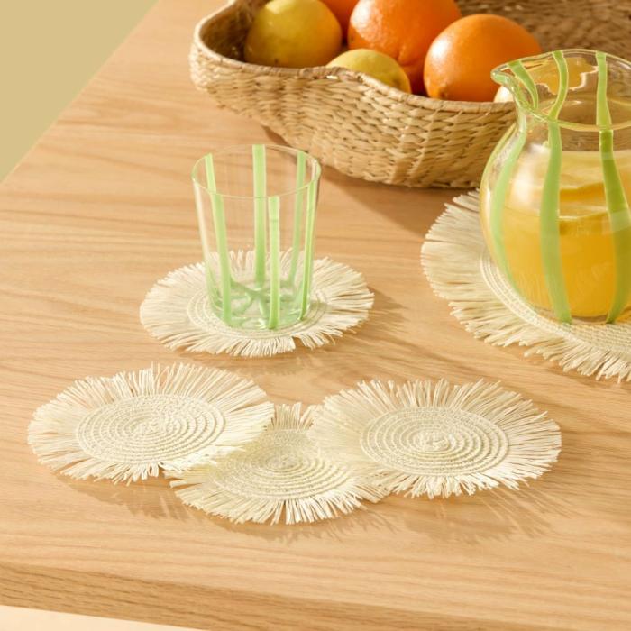 Table & Servingware |  Fringe Off-White Woven Coasters Pack Of 4 Kitchen Table & Servingware