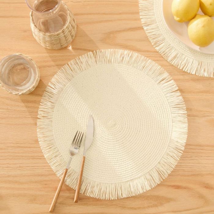 Table & Servingware |  Fringe Off-White Woven Placemat Pack Of 2 Kitchen Table & Servingware