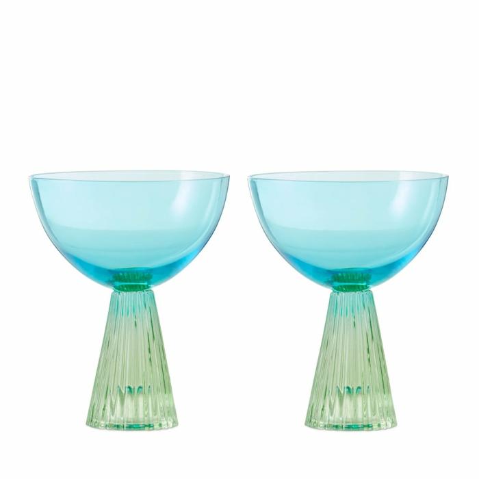 Table & Servingware |  Retro Blue & Green Coupe Glass Pack Of 2 Kitchen Table & Servingware